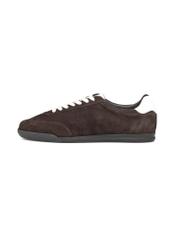 Dark brown leather sports shoes BUTYM-0534-1I(W26), side product view on white background.
