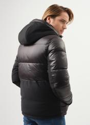 Men's black quilted jacket with hood KURMT-0315-99(Z23)-02