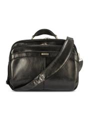 Black leather men's laptop bag TORMS-0482-99(Z25), product view from the front on a white background.