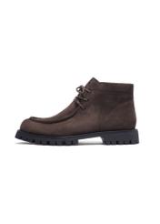 Women's dark brown suede ankle boots BUTYD-1347-1I(Z26), side view of the product on a white background.