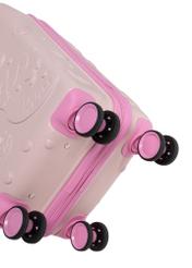 Small pink suitcase on wheels WALAB-0087-5A-18(W26), view of the product wheels on a white background.