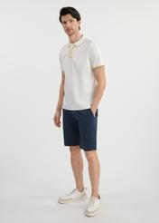 Cream men's polo shirt POLMT-0073-12(W25) - front view on model on white background. Full silhouette visible.