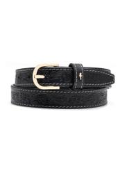 Black leather women's belt PASDS-0334-98(Z25), product view from the front on a white background.
