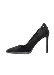 Women's black suede high heels BUTYD-1217-99(Z25), side view of the product on a white background.