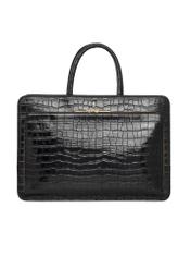 Leather black croco laptop bag TORES-1321-9G(Z26), front product view on white background.