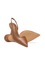 Brown open-heel pumps BUTYD-1078A-1D(W26), diagonal product view on white background.