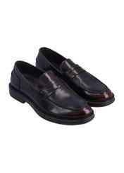 Dark brown men's leather moccasins BUTYM-0588-1I(Z26), diagonal product view on white background.