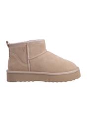 Beige short women's snow boots BUTYD-1138-1K(Z26), side view of the product on a white background.