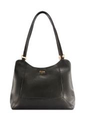 Black leather women's shopper bag TORES-1264-9I(W26), front product view on white background.
