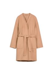 Dark beige women's wool coat PLADT-0075-1C(W26), front product view on white background.