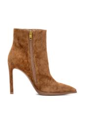 Cognac suede high heel ankle boots BUTYD-1207-1F(Z26), side view of the product on a white background.