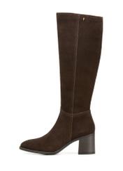 Brown suede high-heeled boots BUTYD-1100-1I(Z26), product view from the side on a white background.