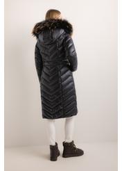 Women's jacket with raccoon fur (KURDT-0712-99(Z26)), rear view on a model. Full-body shot.