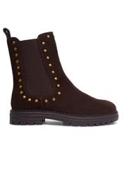 Dark brown suede women's Chelsea boots BUTYD-1277-1I(Z26), side view of the product on a white background.