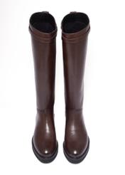 Dark brown leather women's boots BUTYD-1285-1I(Z26), front product view on white background.