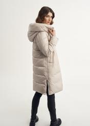 Beige women's winter jacket with hood KURDT-0478-81(Z23)-04