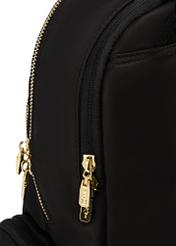 Black large women's backpack TOREN-0321-99(Z25), close-up of product detail, view on white background.