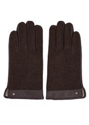 Men's brown herringbone leather gloves REKMS-0073R-1I(Z26), front product view on white background.