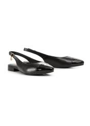 Black leather ballet flats without a heel BUTYD-1052A-99(W26), diagonal product view on a white background.