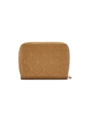 Small beige women's wallet with monogram POREC-0349A-81(Z25), product view from the back on a white background.