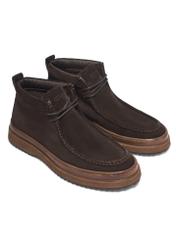 Dark brown suede men's ankle boots BUTYM-0577-1I(Z26), diagonal product view on white background.
