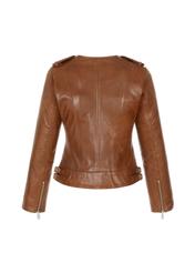 Women's waisted brown leather jacket KURDS-0366-1103(W22)-04