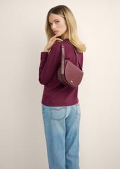 Women's burgundy leather messenger bag TORES-1352-4D(Z26), product view on the model's silhouette, on a light background.