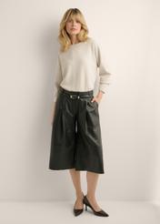 Light beige women's sweater SWEDT-0263-1A(Z26), front view of the product on the model. Full body visible.