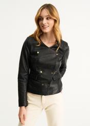 Women's double-breasted leather jacket croco KURDS-0329-1155(W22)-02