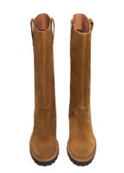 Women's suede boots in cognac color BUTYD-1357-1F(Z26), front product view on white background.