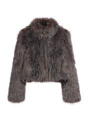 Short brown women's fur coat FUTDP-0086-1H(Z26) - front product view, on white background.