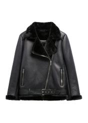 Black short women's sheepskin coat KOZDP-0001A-99(Z26)