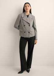 Women's short wool coat PLADT-0080-9C(Z26), product view from the front on the model, the whole silhouette is visible.