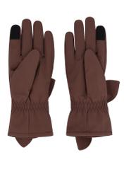 Brown women's winter gloves REKDT-0035-1I(Z26), product view from the back on a white background.