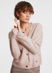 Beige short women's cardigan KARDT-0042-81(Z24)-01