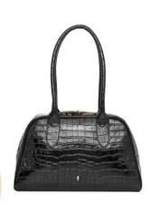 Black leather croco women's shoulder bag TORES-1325-9G(Z26), front product view on white background.