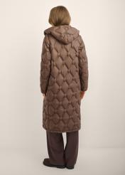 Dark brown women's quilted jacket KURDT-0685-1I(Z26), back view of the product on a model. Full body visible.