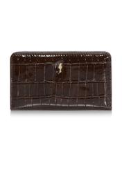 Brown women's croco wallet POREC-0353A-90(Z25) - front product view on white background.