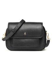 Black leather women's messenger bag TORES-1274-9I(W26), front product view on white background.