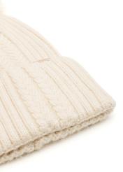 Cream women's hat with pompom CZADT-0216-16(Z25), close-up of the product detail, view on a white background.