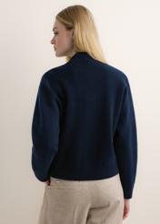 Dark navy blue women's wool and cashmere cardigan KARDT-0073-7E(Z26), rear view on a model. Half of the figure is visible.