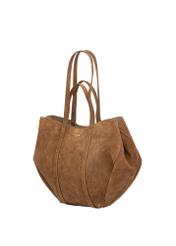 Brown suede women's handbag TORES-1305-1D(W26), diagonal product view on white background.