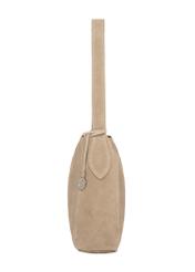 Cool beige suede shoulder bag TORES-1406-1K(Z26), side view of the product on a white background.