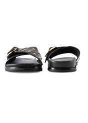 Women's leather flip-flops in black BUTYD-1268-99(W26), front and back view of the product on a white background.