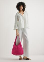 Women's fuchsia suede shopper bag TORES-1177-5E(W26)