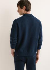 Men's dark navy wool-blend sweater KARMT-0007-7E(Z26), rear view on a model. Half of the figure is visible.