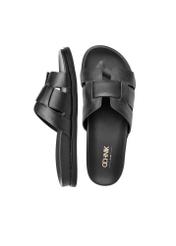 Black leather women's flip-flops BUTYD-1163-99(W25), product view from above on a white background.
