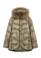Women's olive jacket with natural insulation KURDT-0619-57(Z25), product view from the front on a white background.