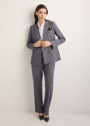 Women's gray blazer ZAKDT-0050-9D(Z26), front view of the product on the model. Full body visible.
