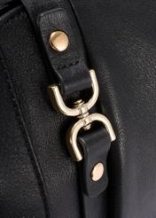 Black leather shopper bag TORES-1223-99(W26), close-up of product detail on white background.